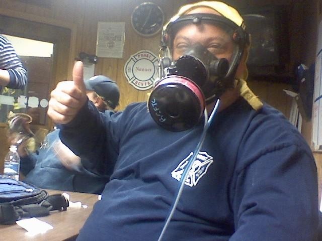 Ex-Chief Domenick Giovinazzo getting an annual SCBA Fit-Test.  Nanuet Firehouse, 3/24/08