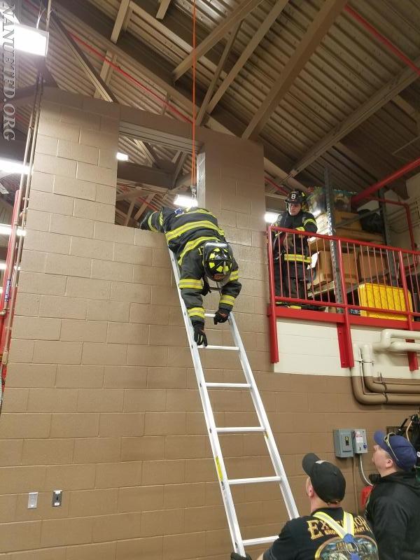 Placing ladders, firefighter egress and bail out training. Photos by Vincent P. Tuzzolino, Drill ran by 8-2 BJ Ready.