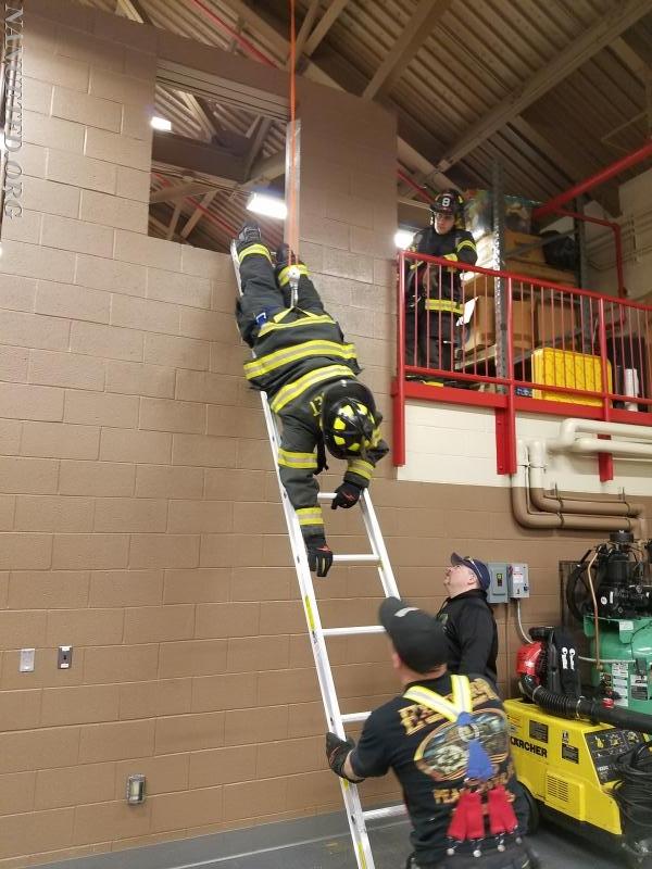 Placing ladders, firefighter egress and bail out training. Photos by Vincent P. Tuzzolino, Drill ran by 8-2 BJ Ready.
