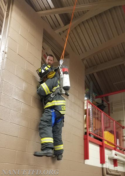 Placing ladders, firefighter egress and bail out training. Photos by Vincent P. Tuzzolino, Drill ran by 8-2 BJ Ready.
