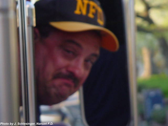 Commissioner & Safety Officer Domenick Giovinazzo riding 'shotgun' on 8-1501.  Oil Pits Drill, FTC, 4/28/03